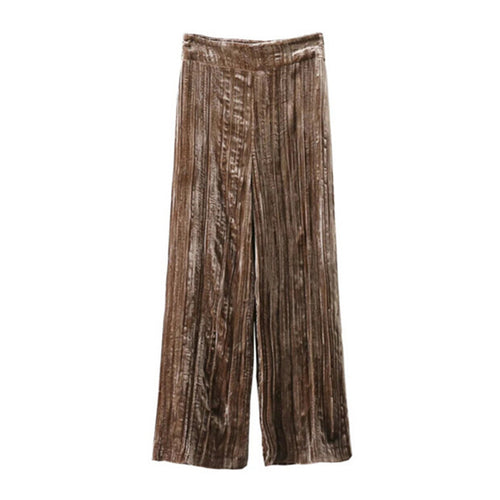 Vintage Velour Pleated Wide Leg Pants Woman Retro Velvet Full Length Trousers Femme Casual Pants