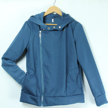 Warm Women Casual Hoodies Diagonal Zipper Long Sleeve Solid Sweatshirts Women Hooded Hoody Tops M0614