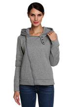 Warm Women Casual Hoodies Diagonal Zipper Long Sleeve Solid Sweatshirts Women Hooded Hoody Tops M0614