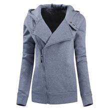 Warm Women Casual Hoodies Diagonal Zipper Long Sleeve Solid Sweatshirts Women Hooded Hoody Tops M0614