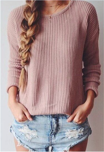 Warm Sweater O Neck Long Sleeved Solid Slim Fit Sweater Casual Pullovers For Women Ladies 3 Colors LX110