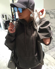 Warm Cut Out Sleeve Casual Hooded Hoodies Tops Holes Long Sleeve Solid Sweatshirts Loose Pullovers For Women M0622