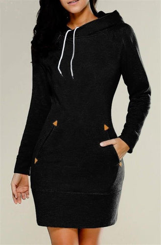 Warm Hooded Dresses Pocket Long Sleeved Casual Mini Dress Sportwear Women Clothings LX130