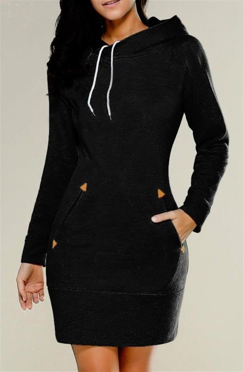 Warm Hooded Dresses Pocket Long Sleeved Casual Mini Dress Sportwear Women Clothings LX130
