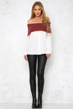 Warm Sexy Slash Neck Contrast Color Long Blouse Slim Knitted Patchwork Tunic Shirts Blusa Women Clothings LX103