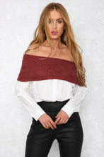 Warm Sexy Slash Neck Contrast Color Long Blouse Slim Knitted Patchwork Tunic Shirts Blusa Women Clothings LX103