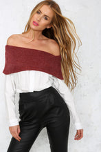 Warm Sexy Slash Neck Contrast Color Long Blouse Slim Knitted Patchwork Tunic Shirts Blusa Women Clothings LX103