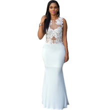White Party Dresses Sexy Lace Mesh Patchwork Women Maxi Dress Sleeveless Bodycon Womens Dresses Slim Robe Longue Femme