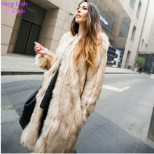 Long Hairy Faux Fox Fur Extra Long Coat Long Hairy Shaggy O neck Long sleeve Furry Warm Faux Fur jacket Outwear Overcoat