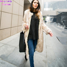 Long Hairy Faux Fox Fur Extra Long Coat Long Hairy Shaggy O neck Long sleeve Furry Warm Faux Fur jacket Outwear Overcoat