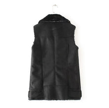 Loose Faux Fur collar Faux Suede Vest Women Adjustable waist Pockets Loose Faux Fur Sleeveless Suit Gilet Waistcoat
