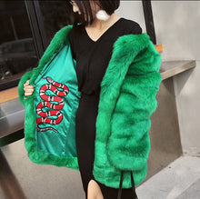 Shaggy Furry Faux Fur Coat Woman Keep Warm Embridery Snake O neck Long sleeve Hairy Long Faux Fur Jacket Outwear