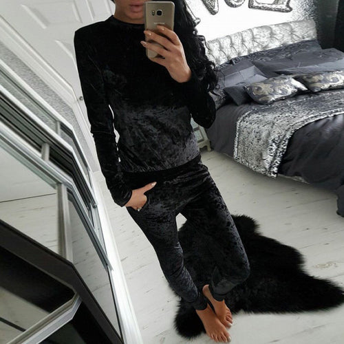 Warm Tracksuit Sets Velvet Long Sleeve Sportsuit Women 2 piece Slim Pants Suits + Hoodies Set Plus Size