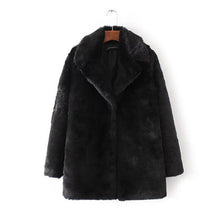 Woman Black Long Hairy Shaggy Faux Fur Coat Lapel Long Sleeve Fuzzy Loose Jacket Outerwear