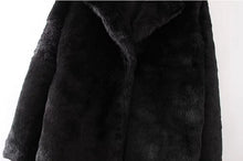 Woman Black Long Hairy Shaggy Faux Fur Coat Lapel Long Sleeve Fuzzy Loose Jacket Outerwear