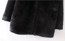 Woman Black Long Hairy Shaggy Faux Fur Coat Lapel Long Sleeve Fuzzy Loose Jacket Outerwear