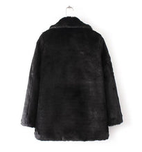 Woman Black Long Hairy Shaggy Faux Fur Coat Lapel Long Sleeve Fuzzy Loose Jacket Outerwear