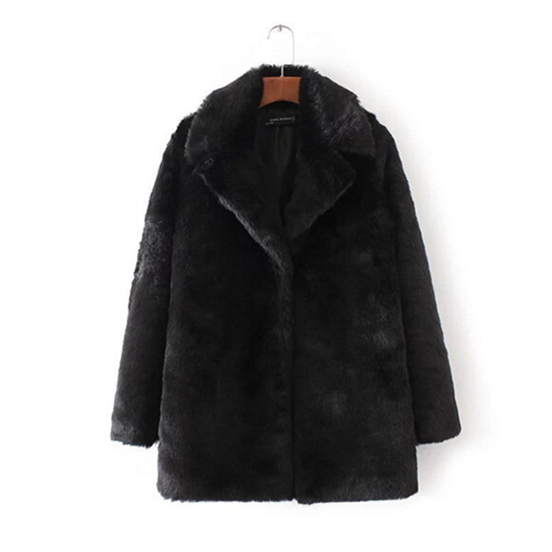 Woman Black Long Hairy Shaggy Faux Fur Coat Lapel Long Sleeve Fuzzy Loose Jacket Outerwear