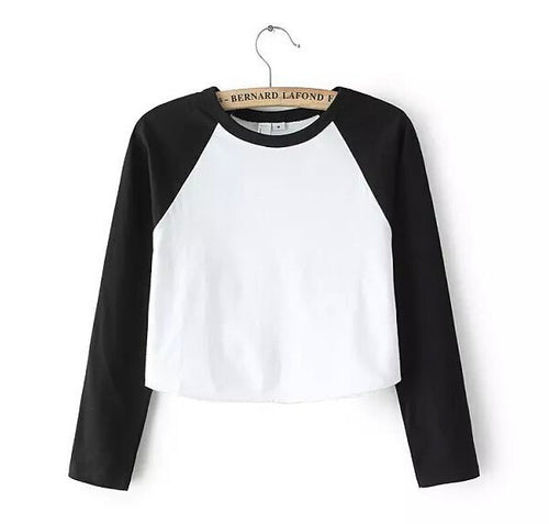 Woman American Apparel AA Patchwork Long Sleeve Crop Tops Short tshirt Survetement Femme Top Tee 5 color