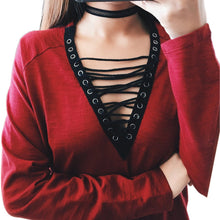 Woman Blouse Shirt Women Deep V Neck Lace Up Shirts Sexy Bodycon Bandage Blouses Casual Loose Shirt Blusas Top GV481