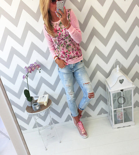 Woman Blusas Shirts Flower Printing Long Sleeve Shirts Casual Sweatshirt Cute Blouse 3 Colors Plus Size LX098