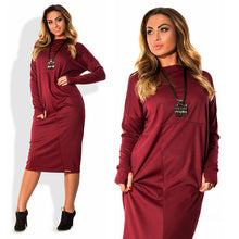 Women Dress Solid O-Neck Full Sleeve Big Size L-6XL Loose Casual Dress Elegant Office Loose Work Wear Plus Size GV398