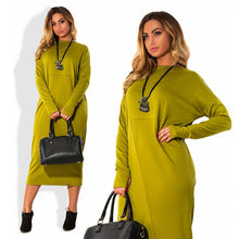 Women Dress Solid O-Neck Full Sleeve Big Size L-6XL Loose Casual Dress Elegant Office Loose Work Wear Plus Size GV398