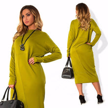 Women Dress Solid O-Neck Full Sleeve Big Size L-6XL Loose Casual Dress Elegant Office Loose Work Wear Plus Size GV398