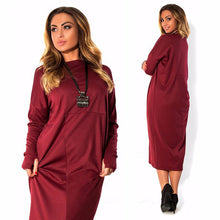 Women Dress Solid O-Neck Full Sleeve Big Size L-6XL Loose Casual Dress Elegant Office Loose Work Wear Plus Size GV398