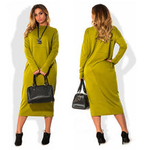Women Dress Solid O-Neck Full Sleeve Big Size L-6XL Loose Casual Dress Elegant Office Loose Work Wear Plus Size GV398