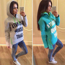 Women Hoodies Casual Loose Sport Irregular Hem Letter Print Hoodies Full Sleeve Zipper Up Hooded Sweatshirts M0400