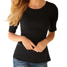 women-black-t-shirt-lace-up-tunic-top-half-sleeves-t-shirt-feminina-split-hem-slim-casual-tee-womens-tops-fashion BBL