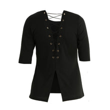 women-black-t-shirt-lace-up-tunic-top-half-sleeves-t-shirt-feminina-split-hem-slim-casual-tee-womens-tops-fashion BBL