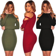 women-bodycon-dress-cut-out-shoulder-long-sleeve-choker-turtle-neck-stretchy-dress-sexy-party-dress-black-army-green-red-clothes BBL