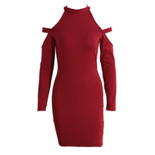 women-bodycon-dress-cut-out-shoulder-long-sleeve-choker-turtle-neck-stretchy-dress-sexy-party-dress-black-army-green-red-clothes BBL