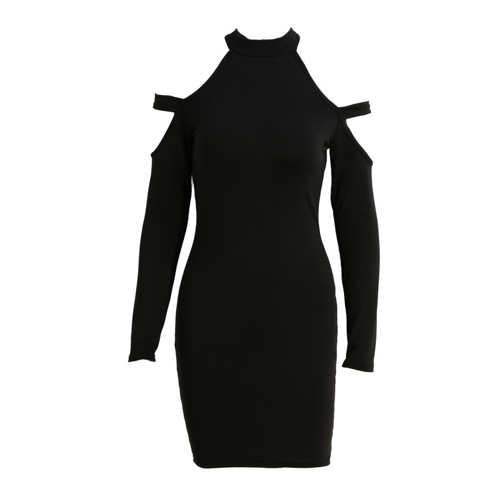 women-bodycon-dress-cut-out-shoulder-long-sleeve-choker-turtle-neck-stretchy-dress-sexy-party-dress-black-army-green-red-clothes BBL
