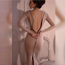 Women Bodycon Sexy Club Midi Dress Sheath O-neck Long Sleeve Party Tight Back Zipper Dresses Vestidos M0005