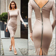 Women Bodycon Sexy Club Midi Dress Sheath O-neck Long Sleeve Party Tight Back Zipper Dresses Vestidos M0005