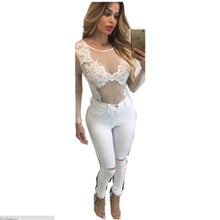 Women Bodysuit Sexy Lace Embroidery Mesh Body Top Long Sleeve Combinaison Femme Bodycon Jumpsuit Plus Size Slim Overalls