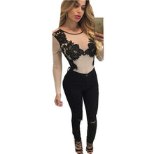 Women Bodysuit Sexy Lace Embroidery Mesh Body Top Long Sleeve Combinaison Femme Bodycon Jumpsuit Plus Size Slim Overalls