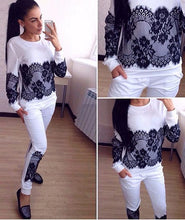 Women Casual 2 Pieces Tracksuit Slim Sexy Long Sleeve Hoodies Trousers Lace Joging Sets Solid Tops+Pants X0263