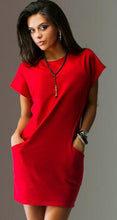 Women Casual Dress 3 colors Straight Short Sleeve Solid O-neck Mini Dress Two Pocket sexy Dresses ZX075