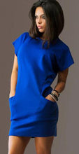 Women Casual Dress 3 colors Straight Short Sleeve Solid O-neck Mini Dress Two Pocket sexy Dresses ZX075