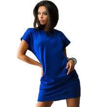 Women Casual Dress 3 colors Straight Short Sleeve Solid O-neck Mini Dress Two Pocket sexy Dresses ZX075