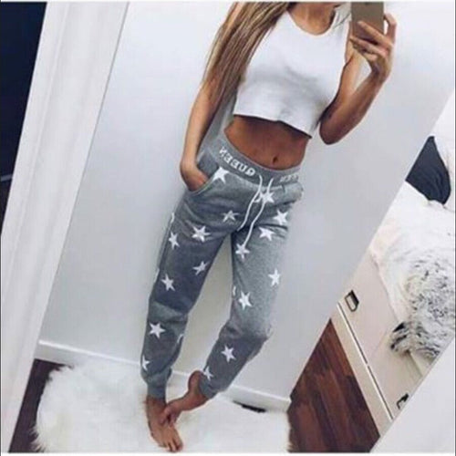 Women Casual Pants Print Star Sweatpants Women Casual Harem Long Trousers Plus Size X0284