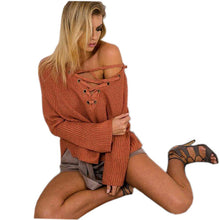 Women Casual Sweater Knitted Sweater Women Knitted Sweater 5 Colors Sexy Lace Up Cross Pullover GV354