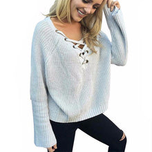 Women Casual Sweater Knitted Sweater Women Knitted Sweater 5 Colors Sexy Lace Up Cross Pullover GV354