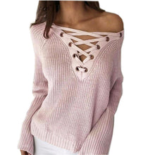 Women Casual Sweater Knitted Sweater Women Knitted Sweater 5 Colors Sexy Lace Up Cross Pullover GV354