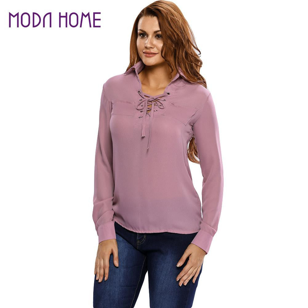 women-chiffon-blouses-lace-cross-turn-down-collar-long-sleeve-pullover-casual-tops-pink-women-tops-and-blouses-new-fashion BBL