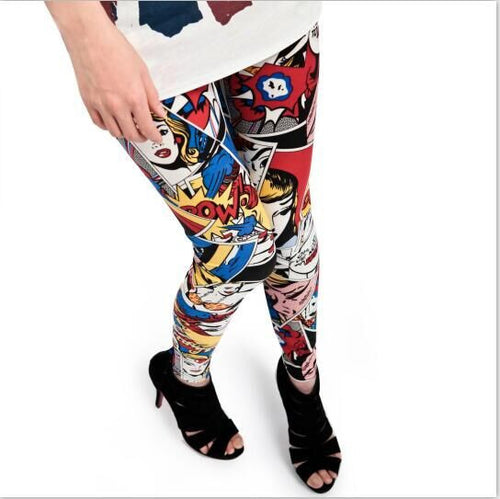 Women Comic Leggings Cartoon Printed Leggins Plus Size Stretch Girls Legging Punk Rock Leggin Disco Pants Evening Clubwear
